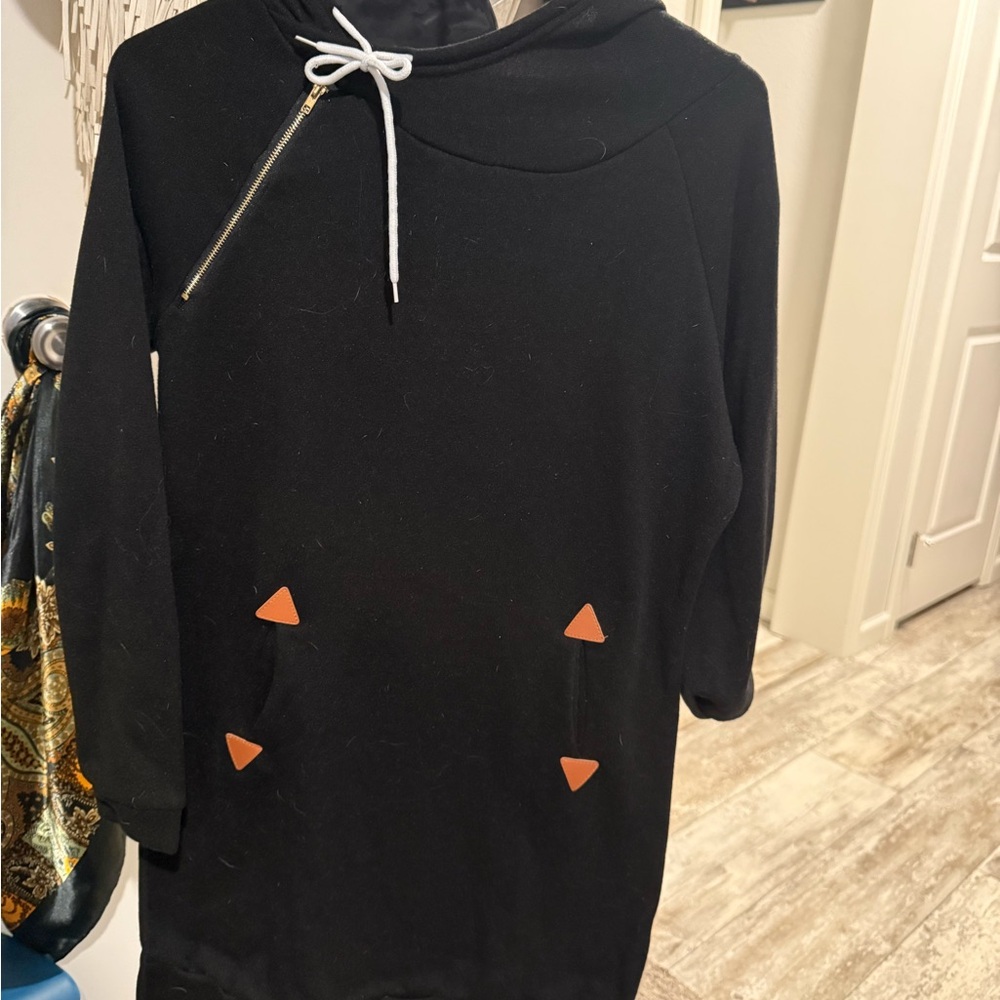 Black Hoodie Dress with brown Accents and zipper